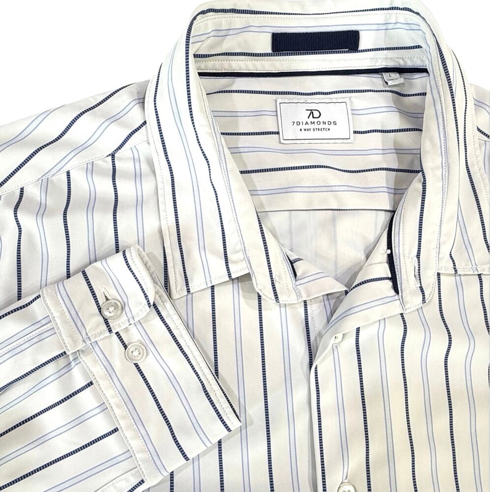 7 Diamonds Kingston Performance Stretch Button Down Shirt Men's L Striped EUC